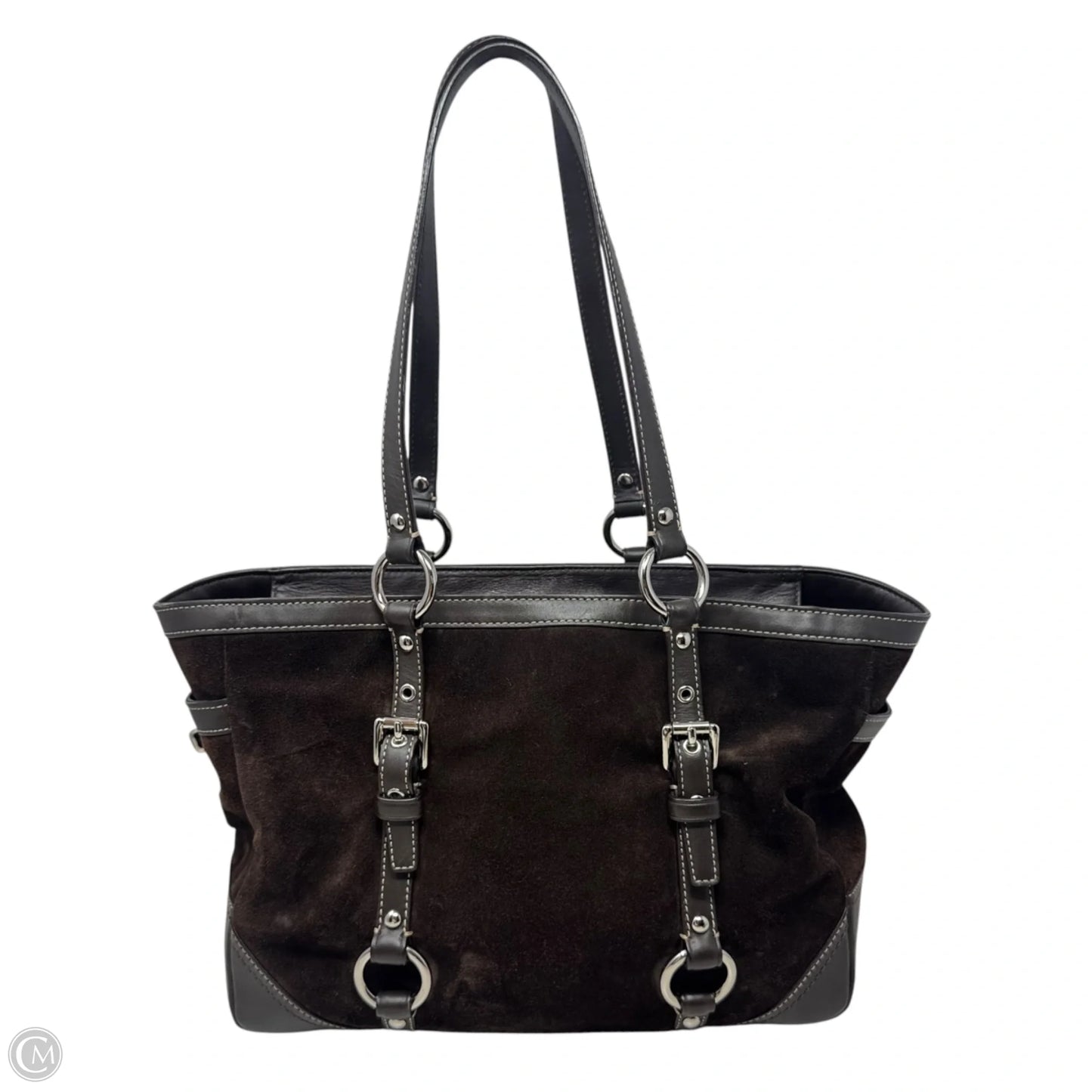 Vintage Hampton Suede Shoulder Handbag Designer By Coach, Size: Medium