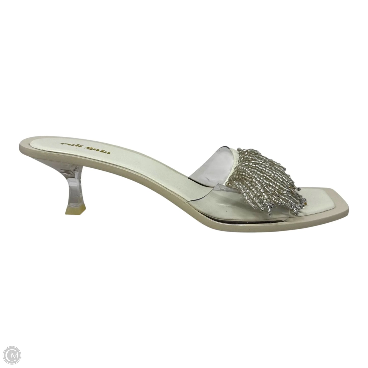 Uma Beaded Sandals Heels Kitten By Cult Gaia In Cream, Size: 12
