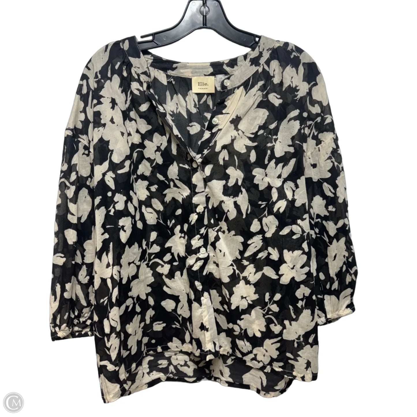 Cotton Top Long Sleeve By Elie Tahari In Black & Cream, Size: L
