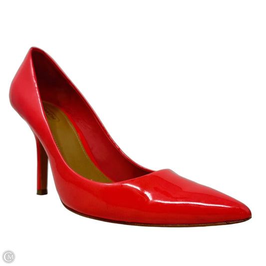 Lizzie Patent Leather Stiletto Pumps Designer By Coach In Coral, Size: 7.5