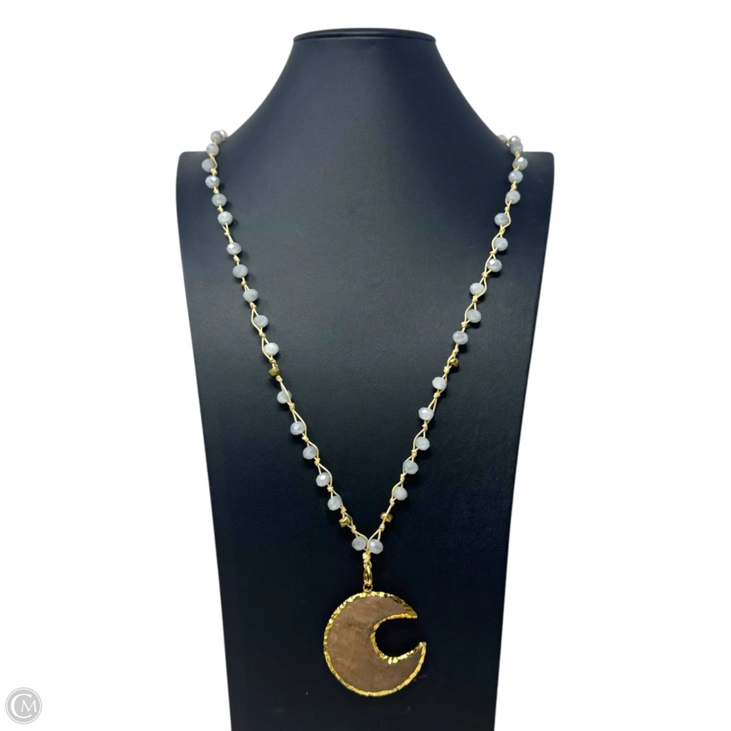 Crescent Moon Beaded Long Statement Necklace