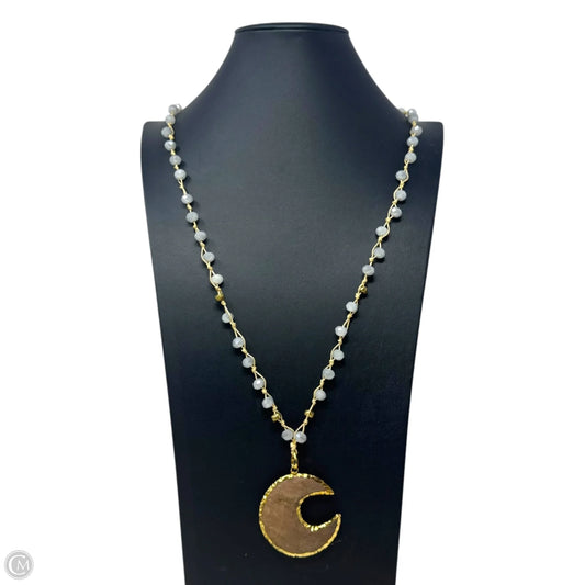 Crescent Moon Beaded Long Statement Necklace