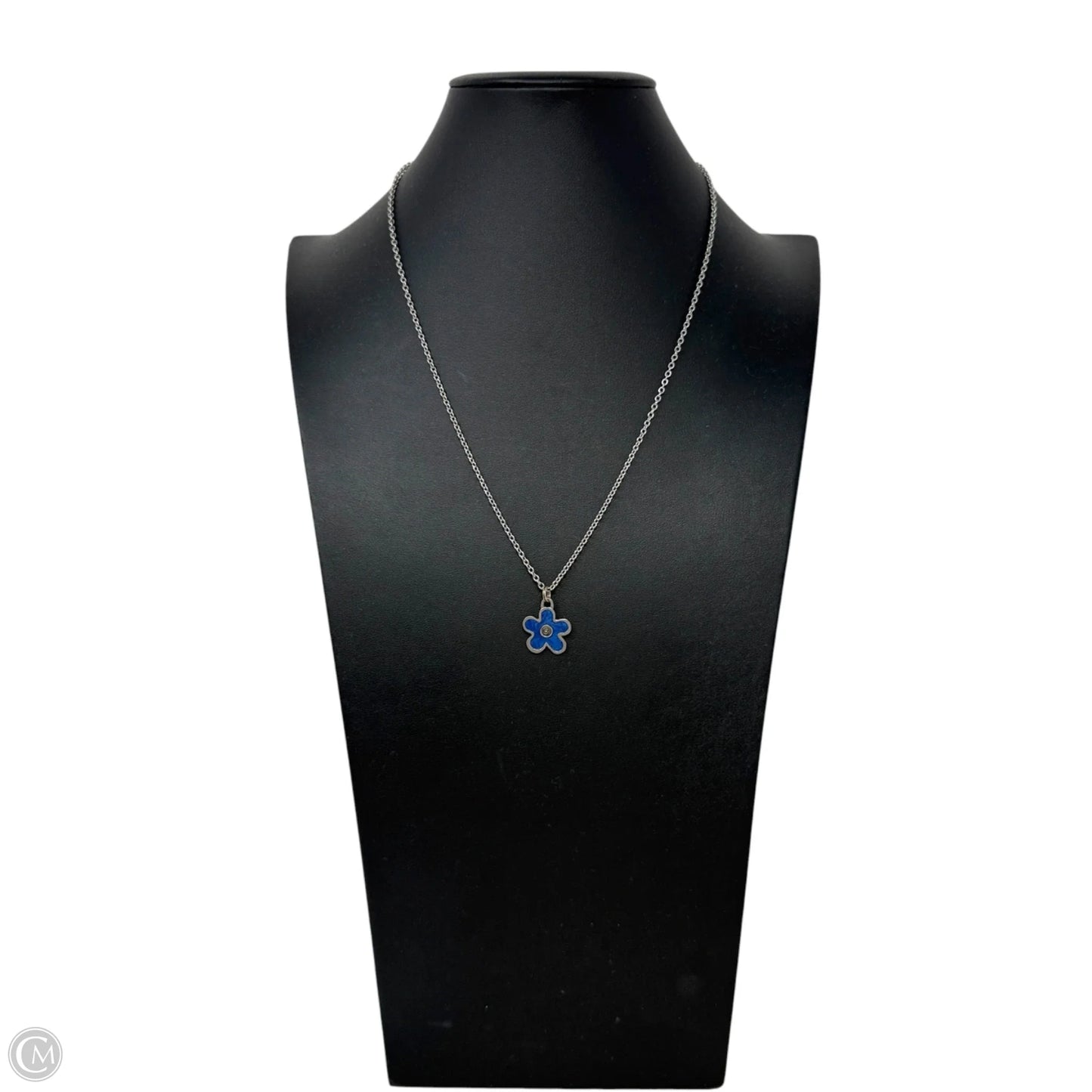 Pewter Necklace With Blue Flower Pendant By Daneforth