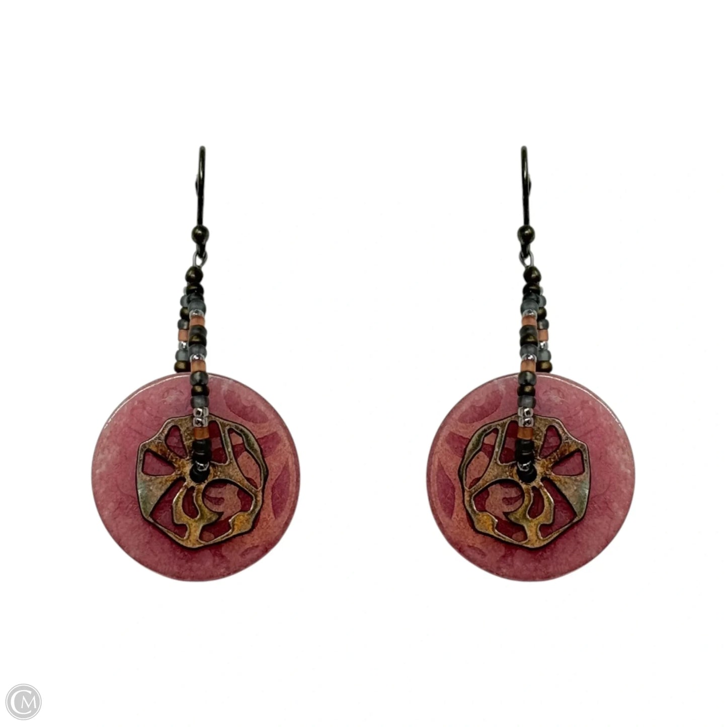 Pink Stone Disc Dangle Earrings