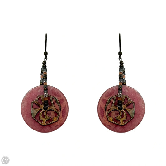 Pink Stone Disc Dangle Earrings
