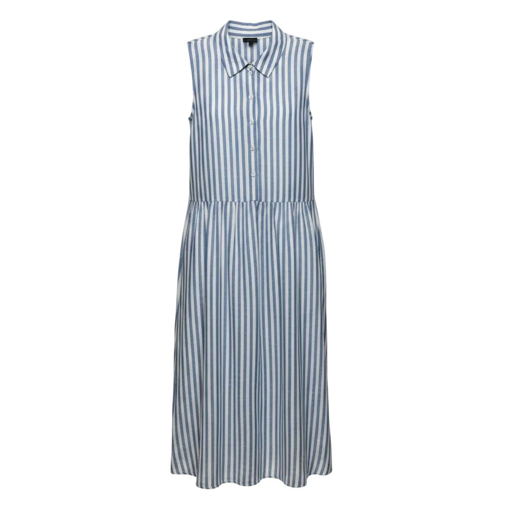 Linen Sleeveless Shirtdress By Talbots In Sailboat Stripe Pattern, Size: M