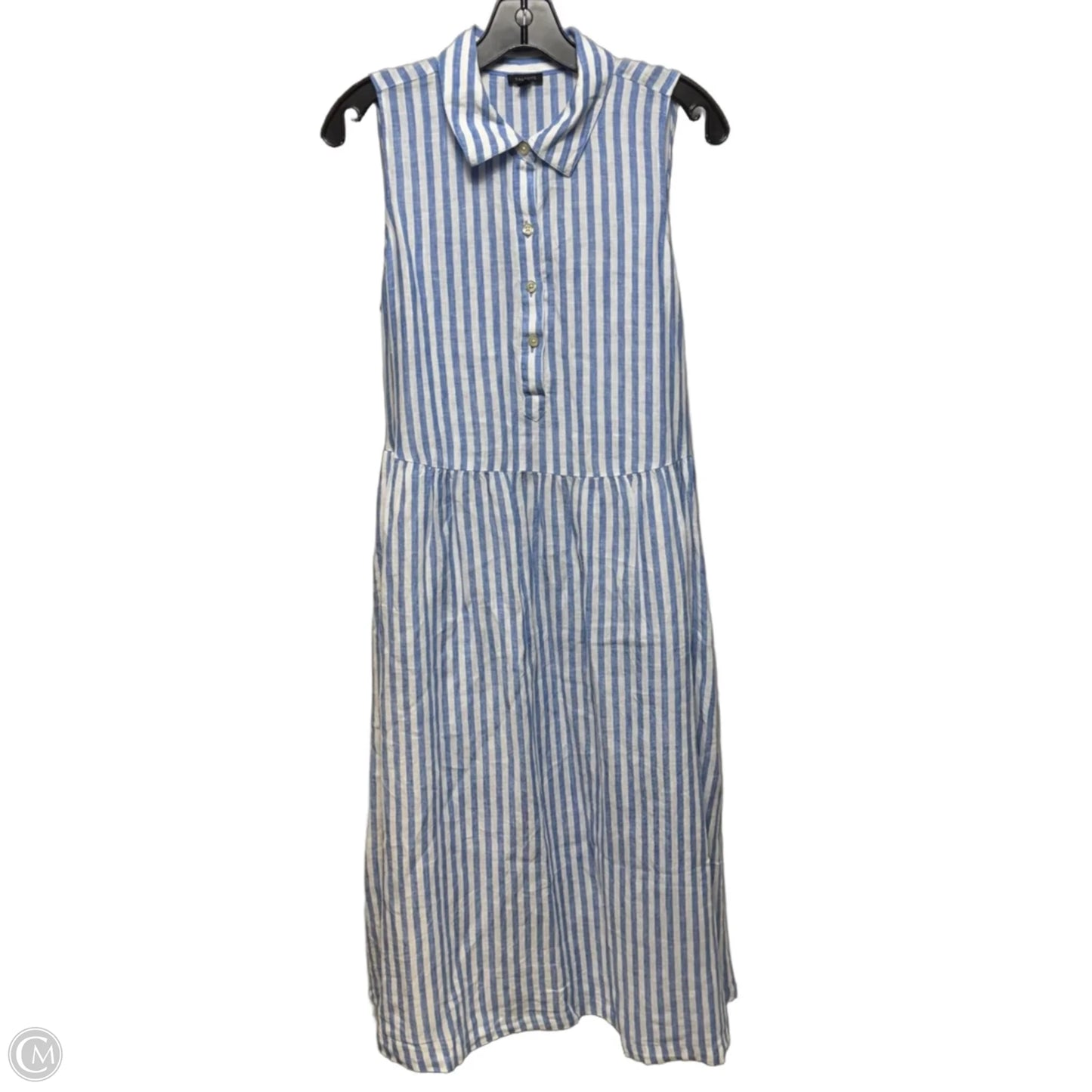 Linen Sleeveless Shirtdress By Talbots In Sailboat Stripe Pattern, Size: M