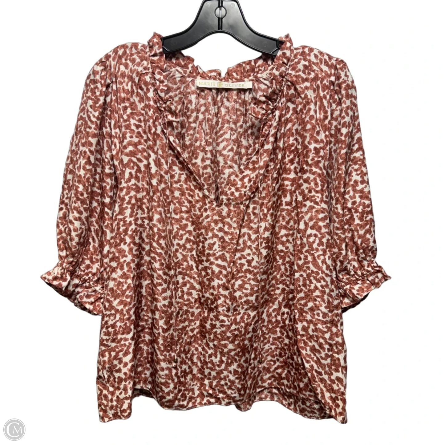 Split neck Silk Blouse By Marie Oliver In Red & White, Size: L