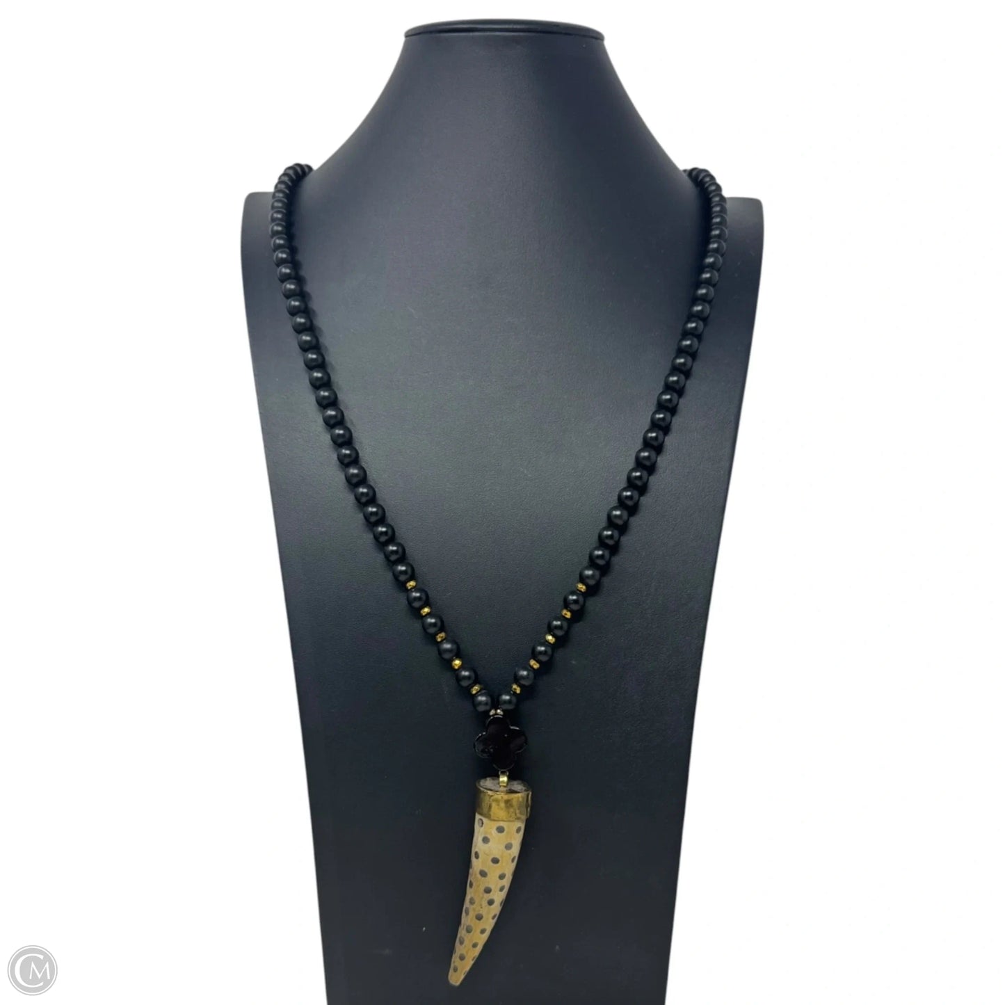 Faux Wood Horn Beaded Long Statement Necklace