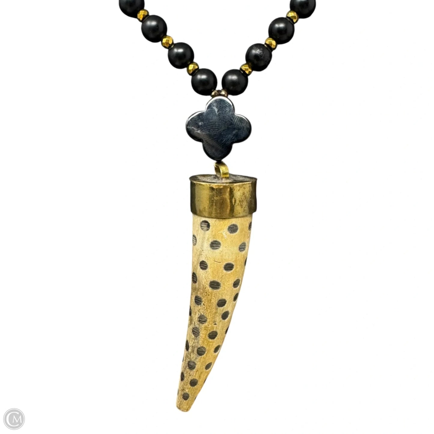 Faux Wood Horn Beaded Long Statement Necklace