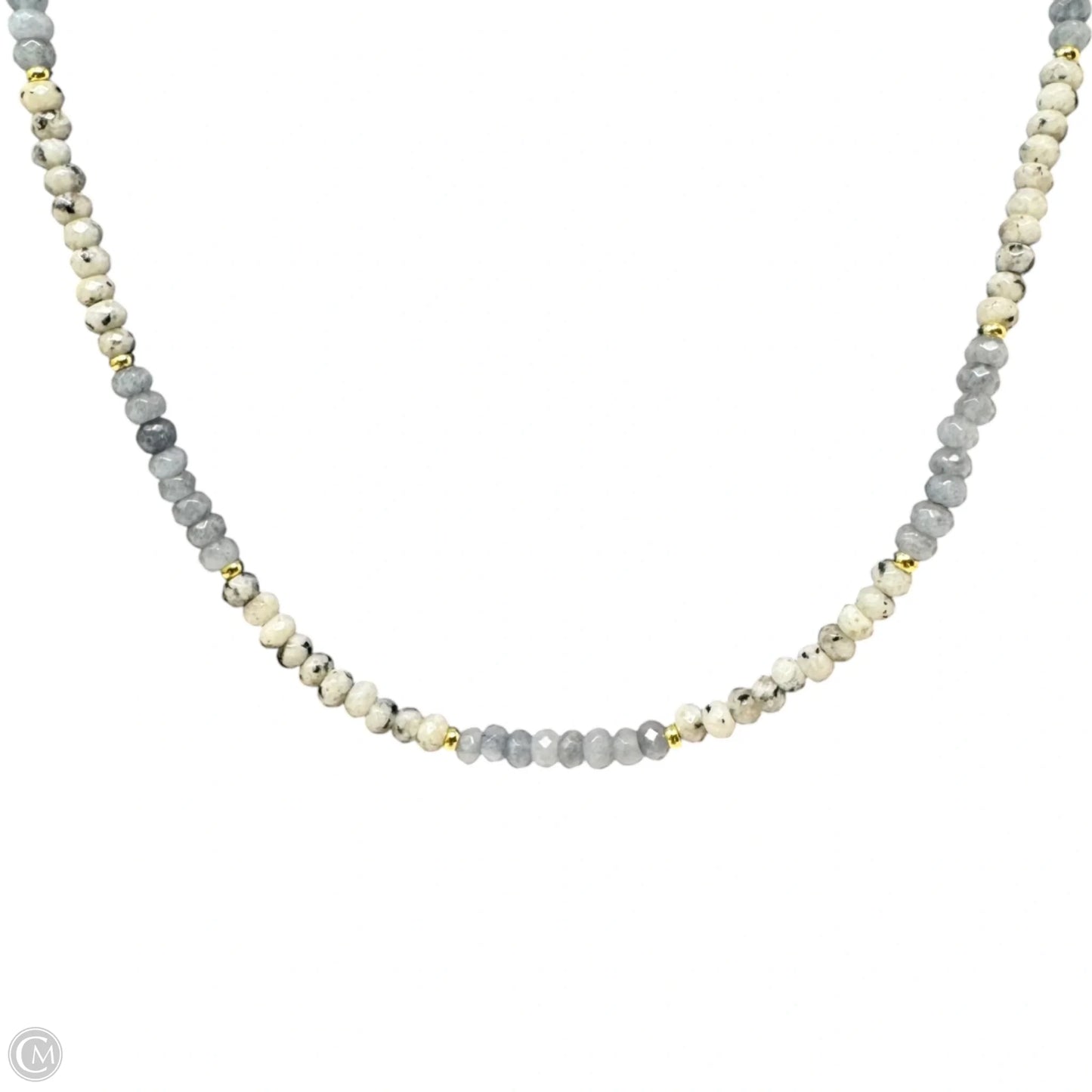 48" Light Grey and Moon Labrodite Beaded Necklace with Circle Stations By Jane Marie