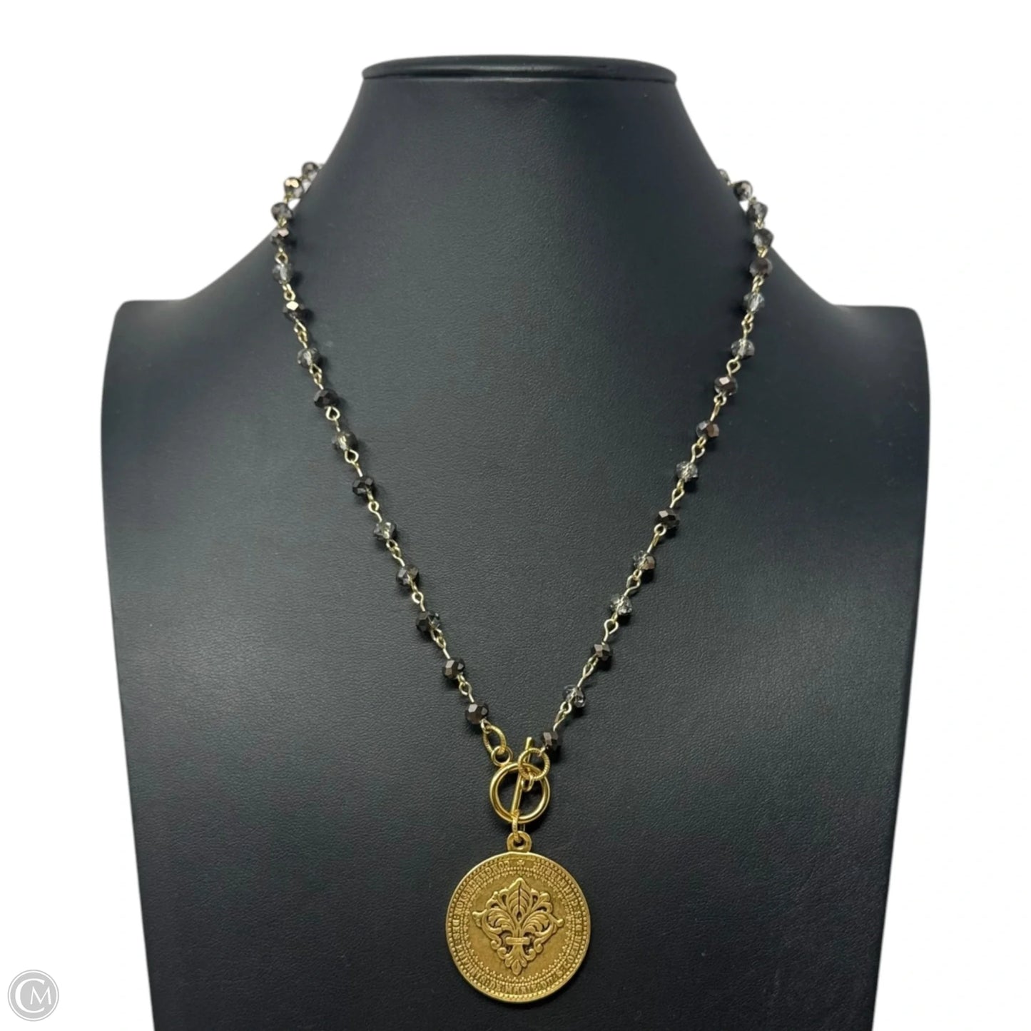 Fleur de Lis Reversible Coin Rosary Chain Beaded Necklace