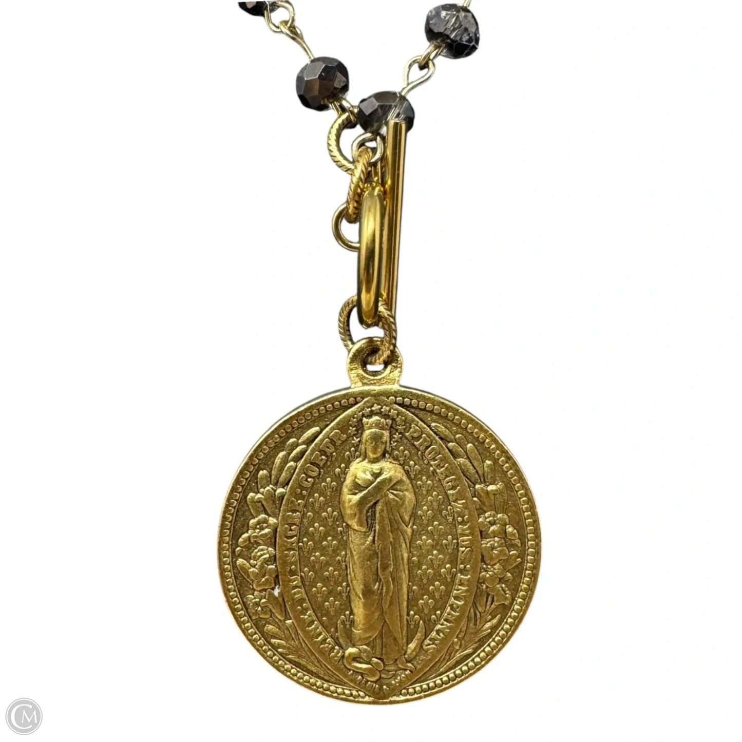 Fleur de Lis Reversible Coin Rosary Chain Beaded Necklace