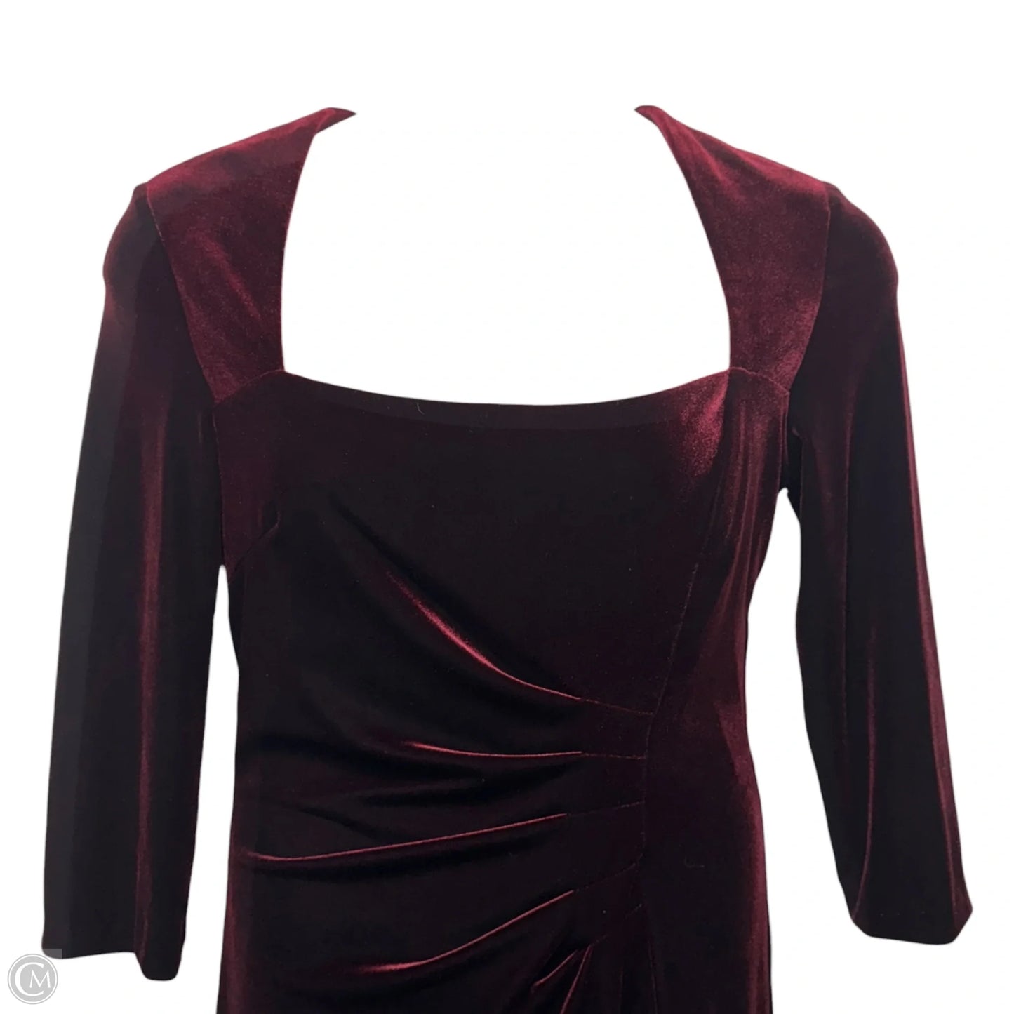 Velvet Ruched Dress Designer By Xscape In Red, Size: 12
