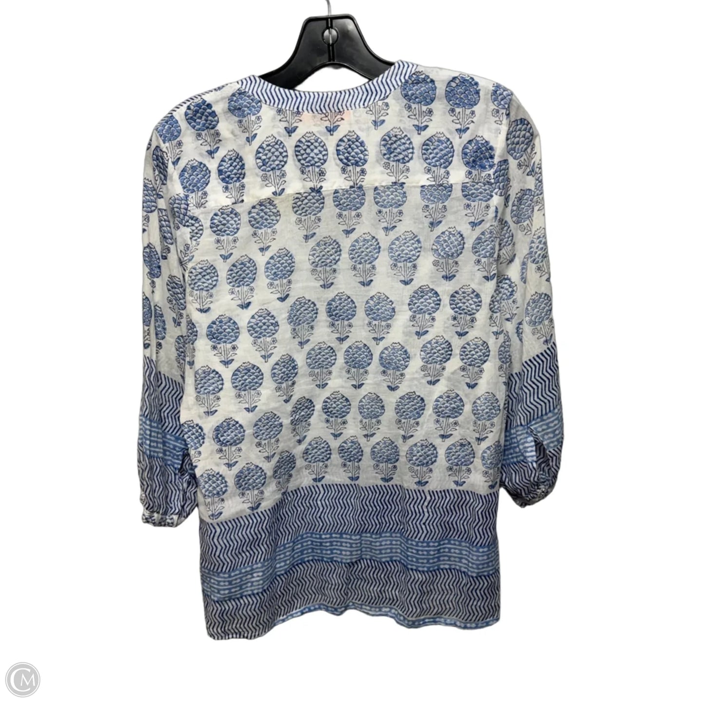 Top Long Sleeve By Oliphant In Blue & White, Size: S