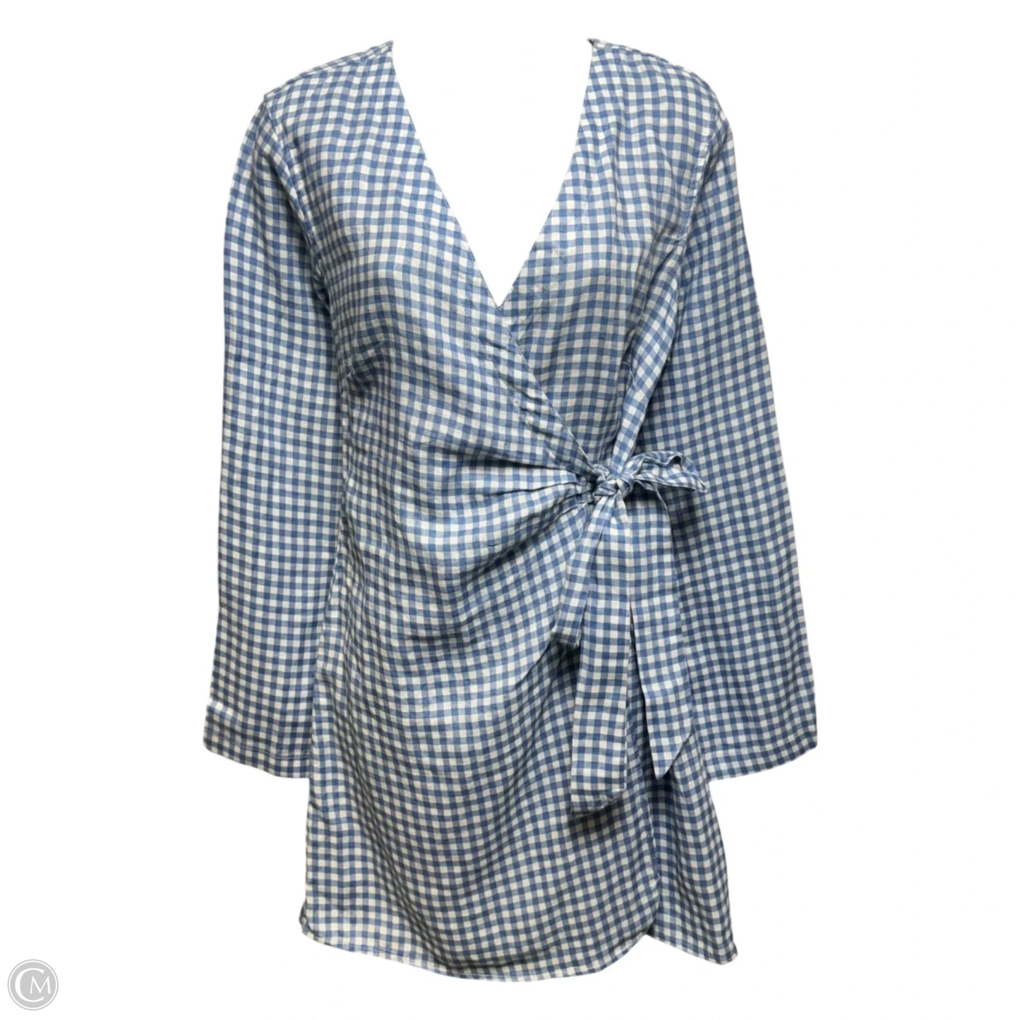 Linen Wrap Dress Casual Short By Saks Fifth Avenue In Checkered Pattern, Size: S