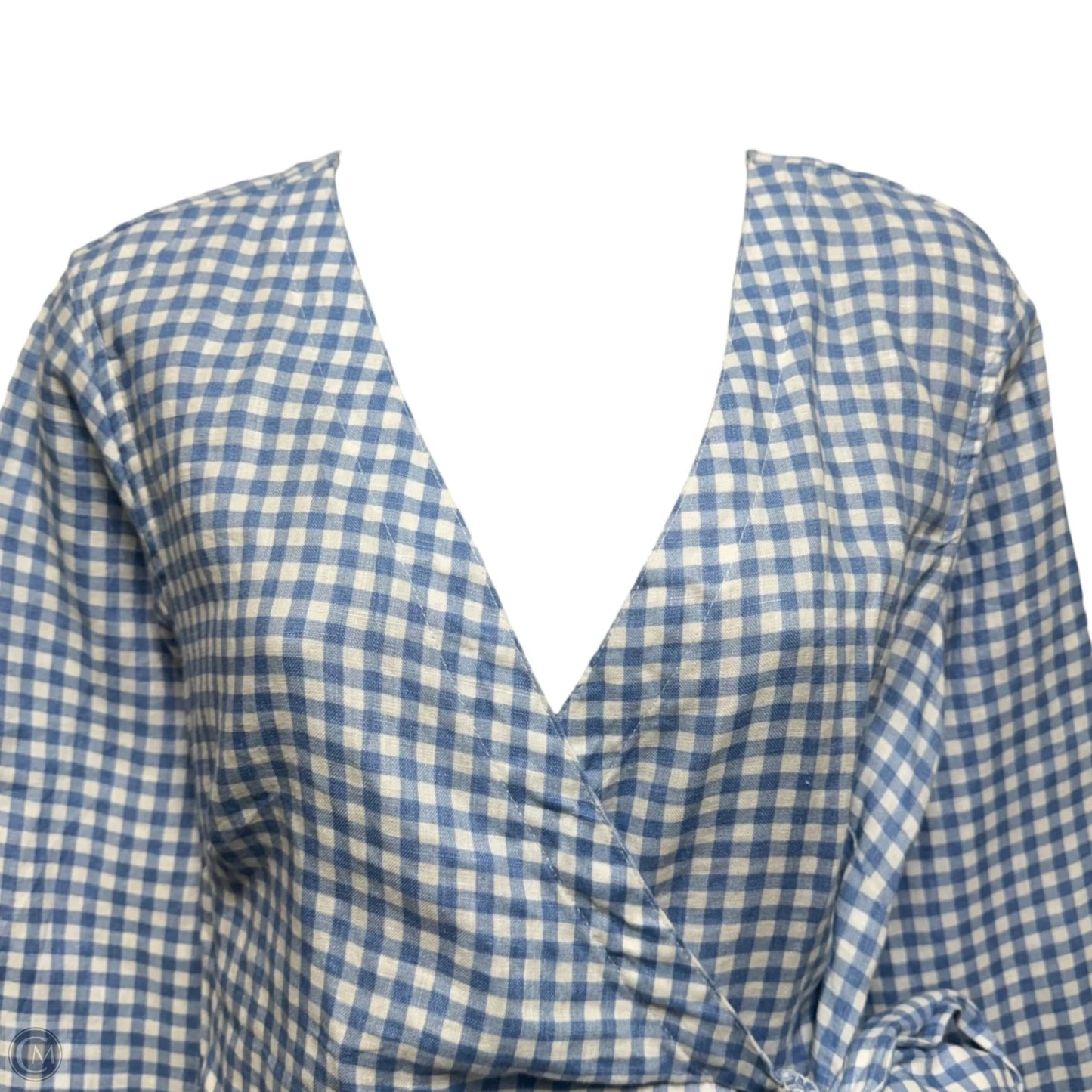 Linen Wrap Dress Casual Short By Saks Fifth Avenue In Checkered Pattern, Size: S