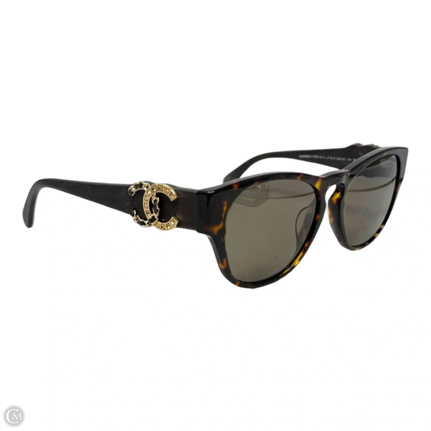 AS IS CC Tortoise Shell & Leather Sunglasses Luxury Designer By Chanel