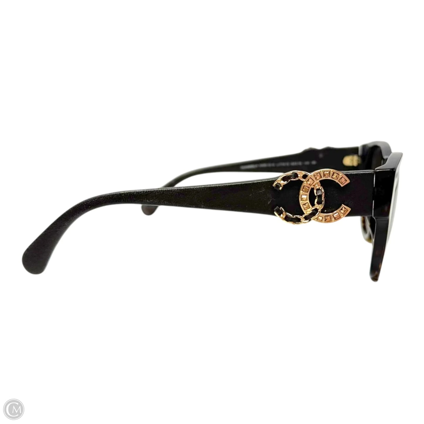 AS IS CC Tortoise Shell & Leather Sunglasses Luxury Designer By Chanel