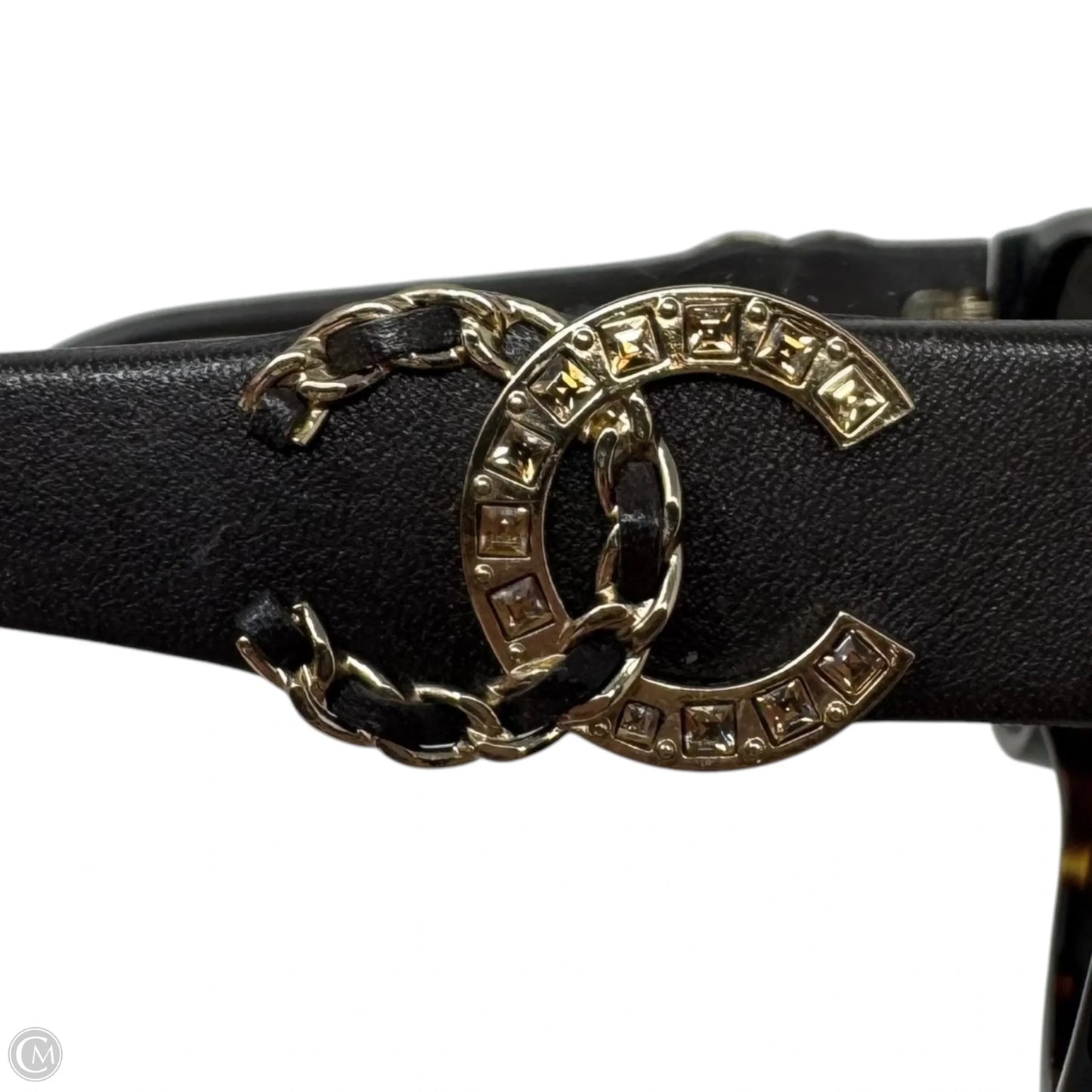 AS IS CC Tortoise Shell & Leather Sunglasses Luxury Designer By Chanel