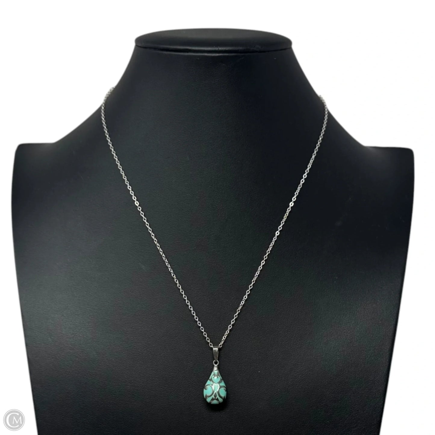 Cloisonné Drop Pendant Necklace Sterling Silver
