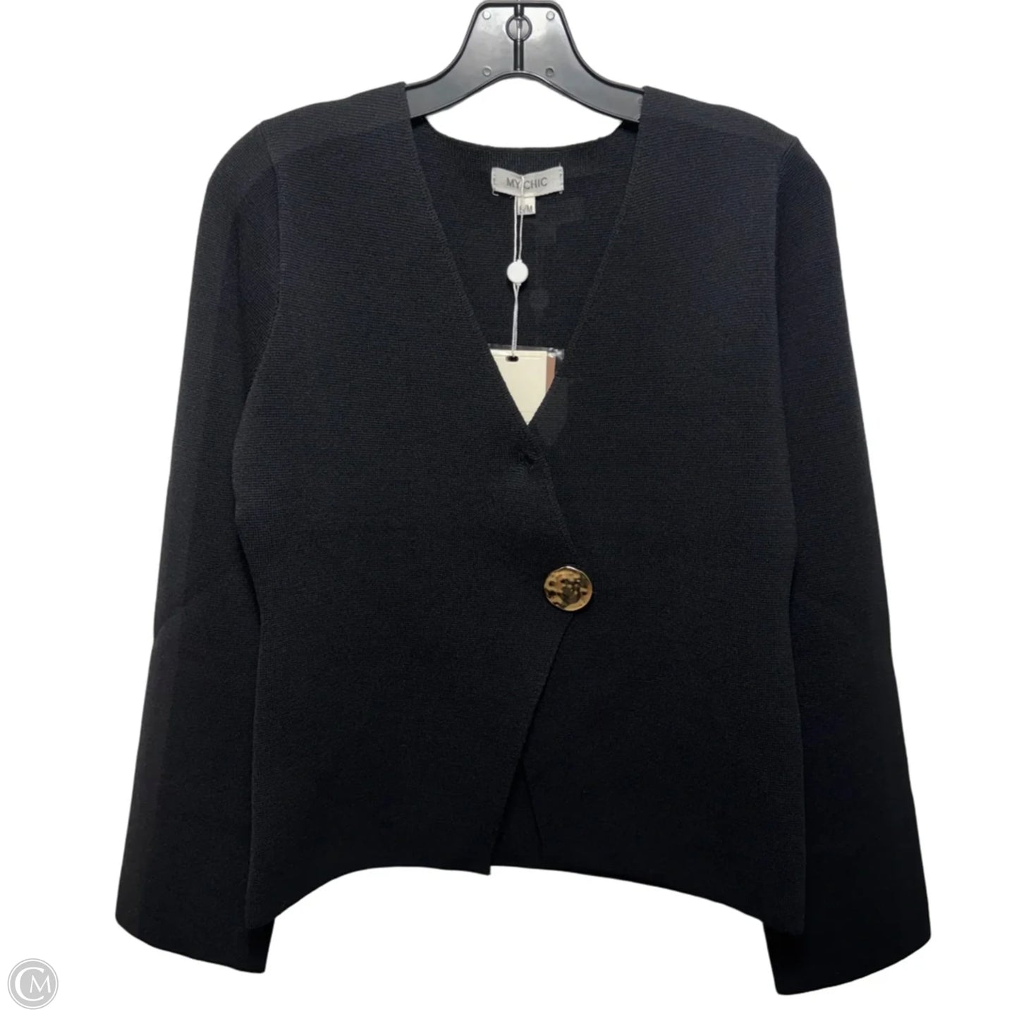 Gold Button Sweater Cardigan By My Chic In Black, Size: S