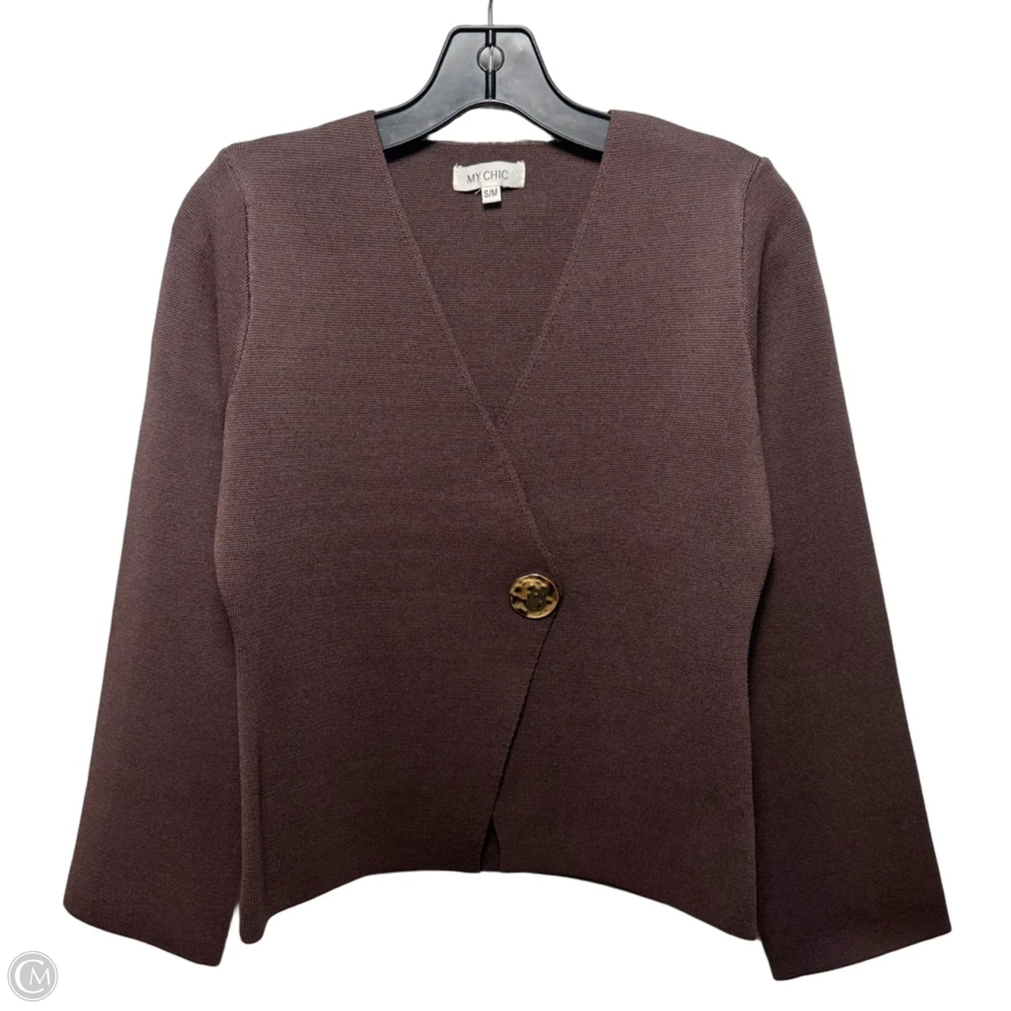 Gold Button Sweater Cardigan By My Chic In Brown, Size: S