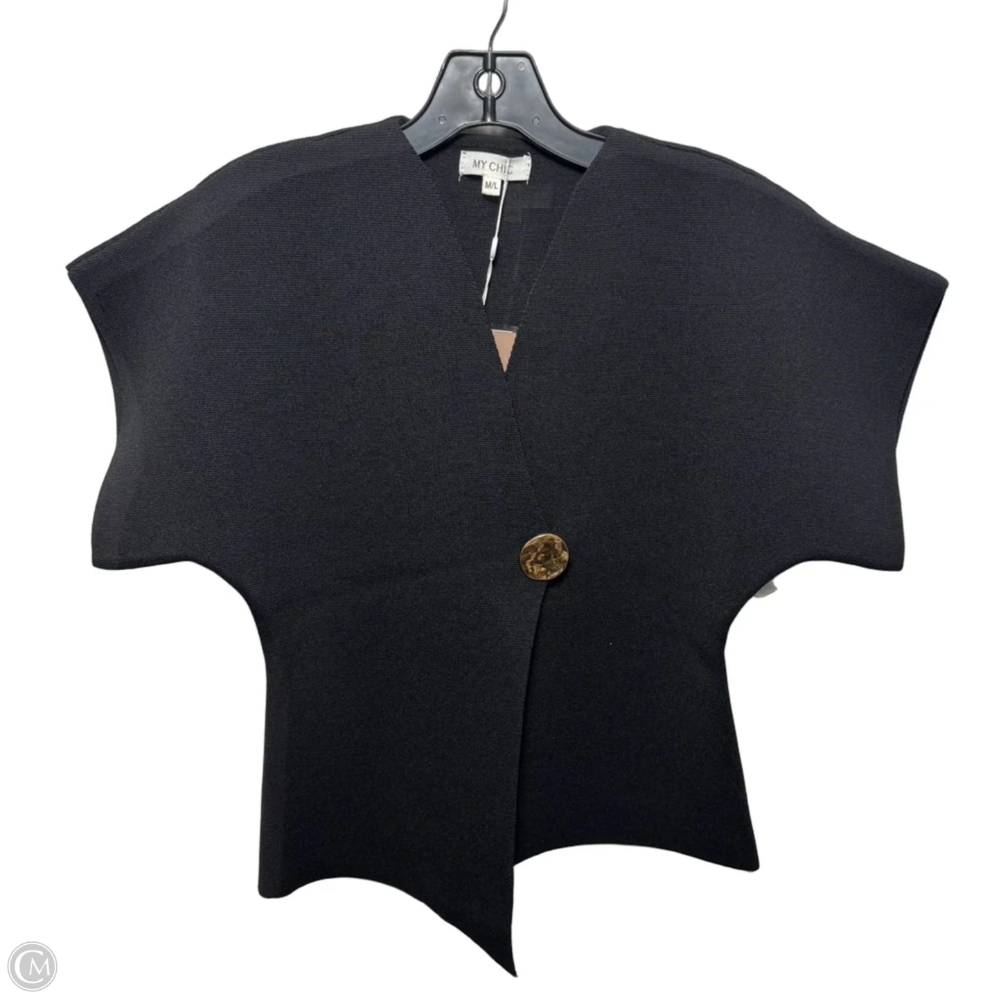Gold Button Short Sleeve Sweater Cardigan By My Chic In Black, Size: M