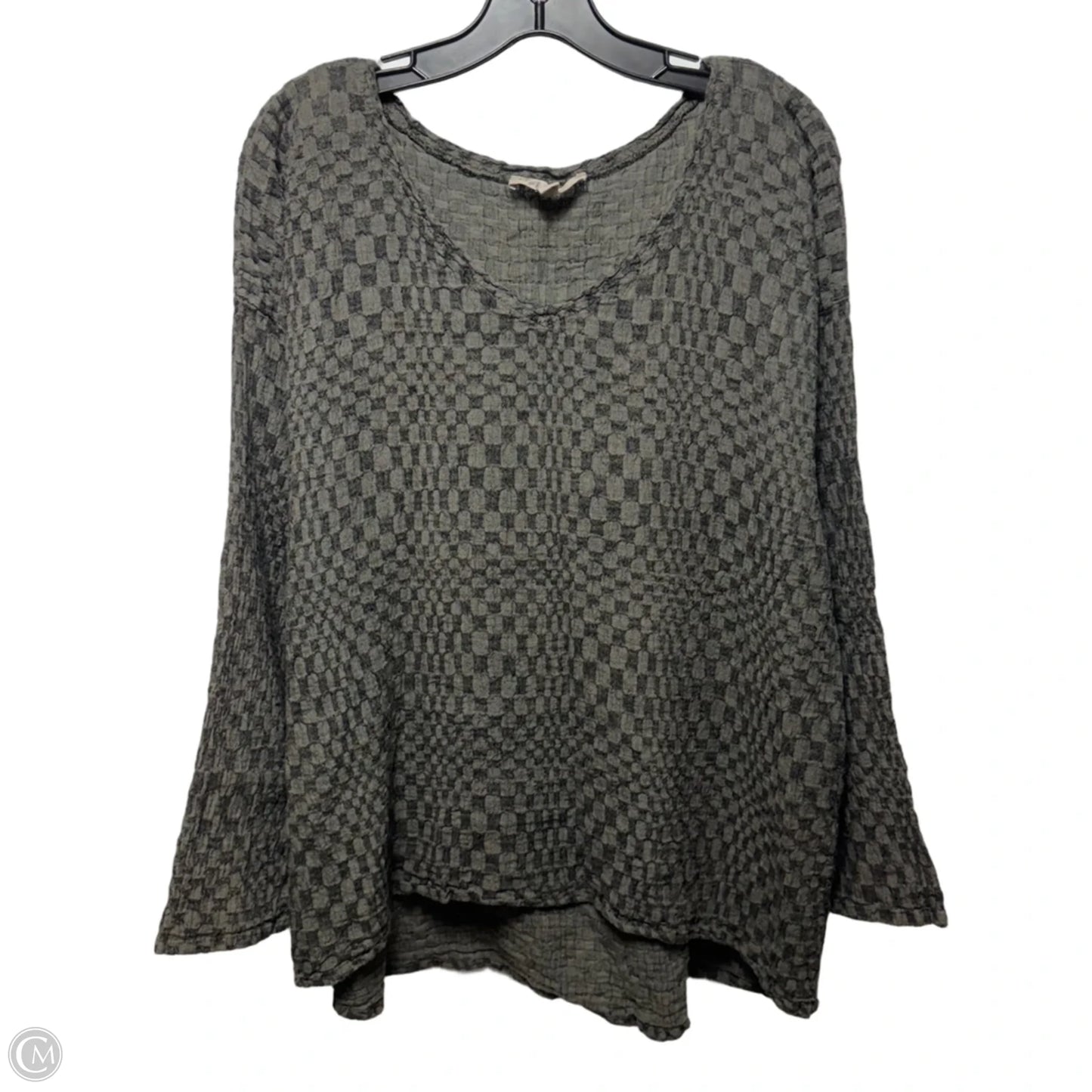 Linen Blend Top Long Sleeve By Flax In Grey, Size: M