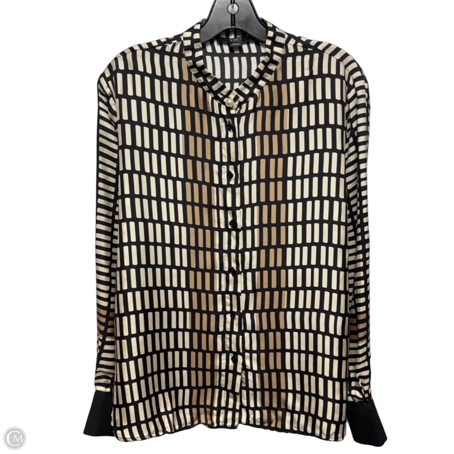 Silk Top Long Sleeve By Seventy In Geometric Pattern, Size: 14 (46)