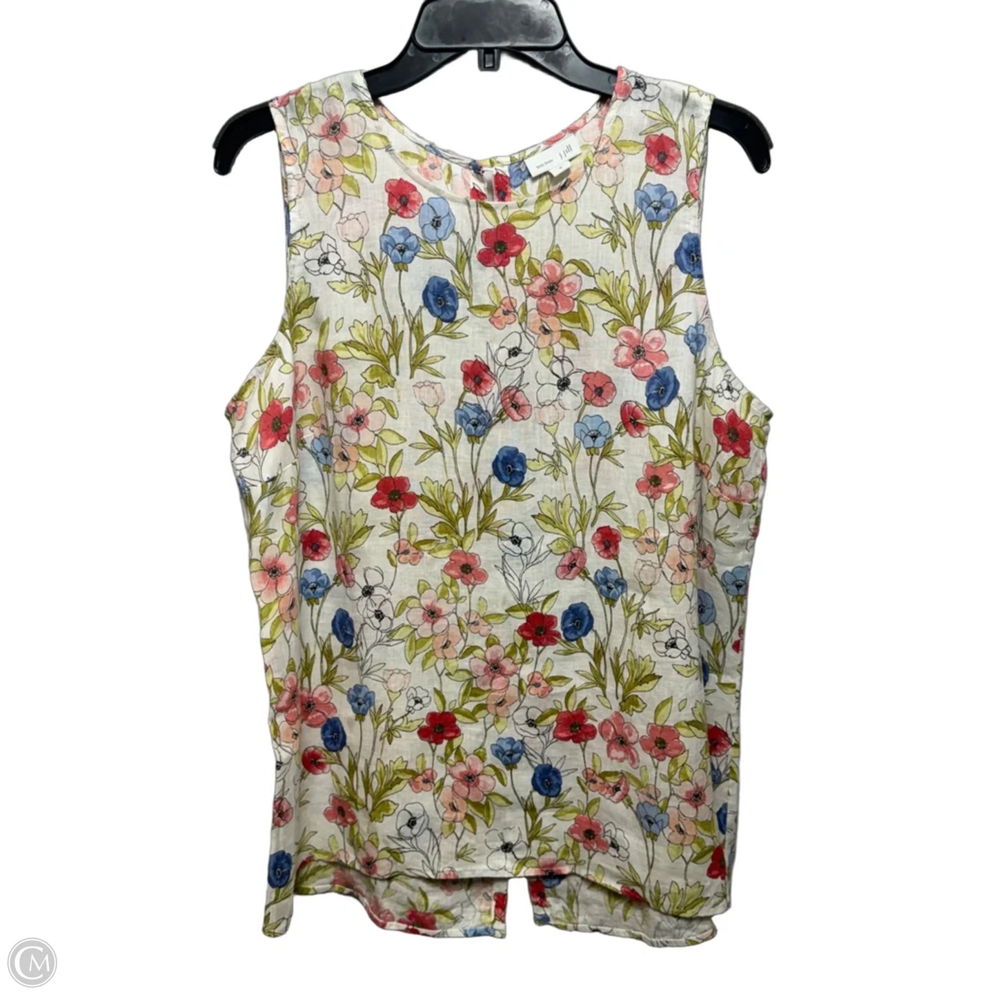 Linen Button Back Top Sleeveless By J. Jill In Floral Print, Size: M