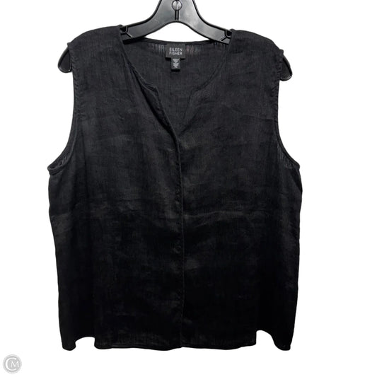 Linen Blend Top Sleeveless By Eileen Fisher In Black, Size: Xl