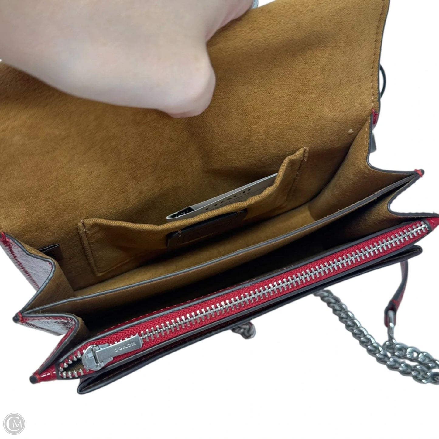 Klare Mini Patent Handbag Designer By Coach, Size: Small