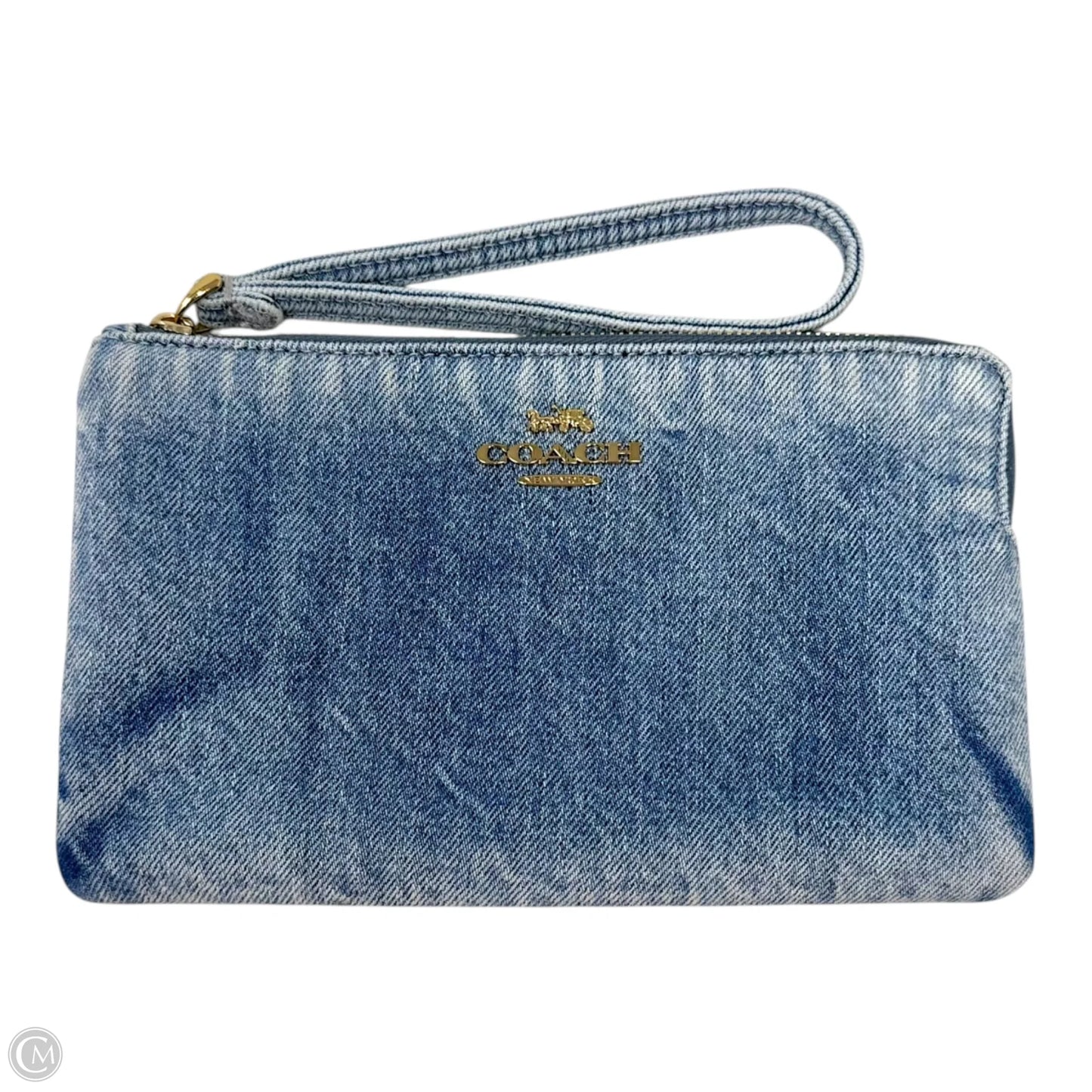 Denim Corner Zip Wristlet Designer By Coach, Size: Medium