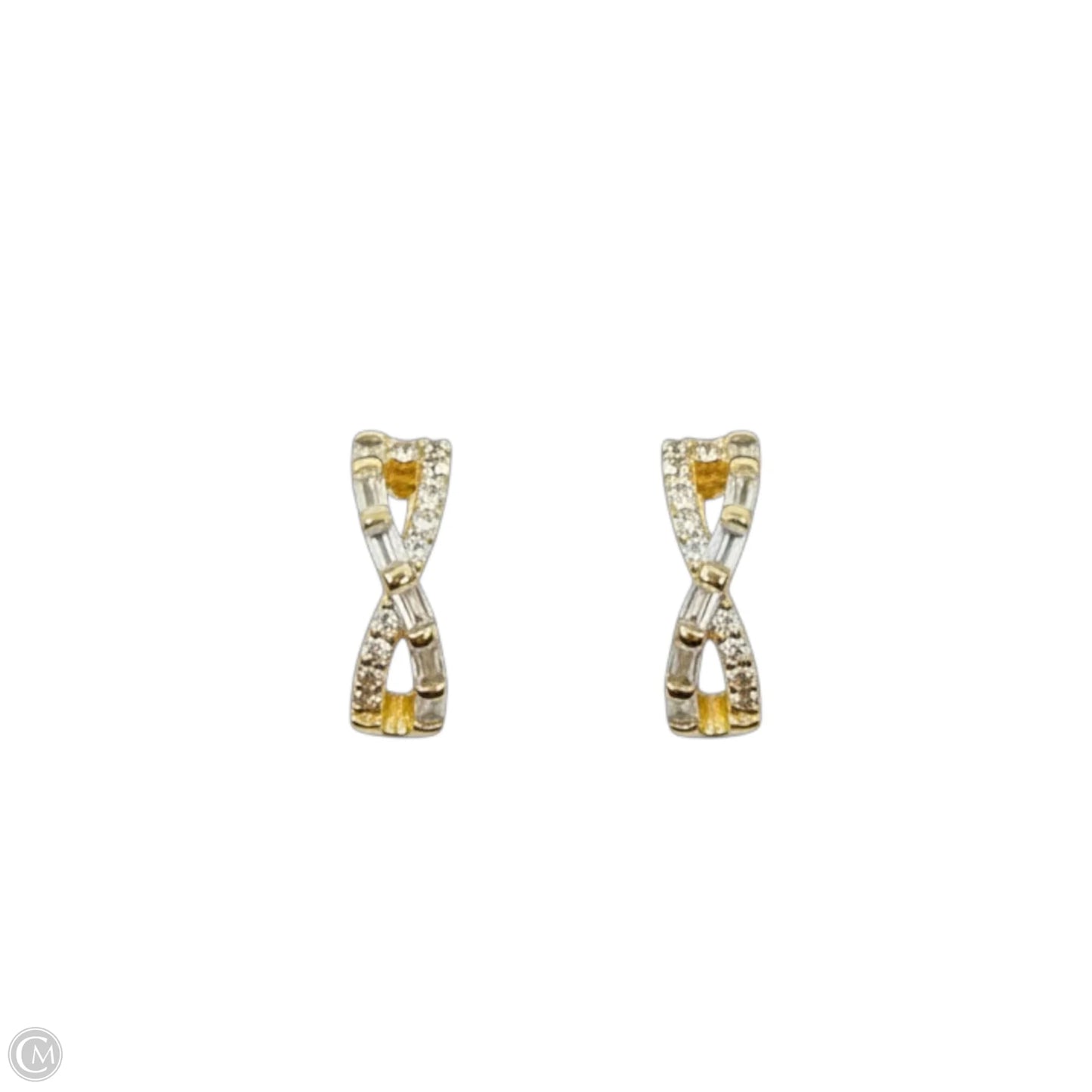 Gold Over Sterling Silver Crystal Hinged Huggie Hoop Earrings