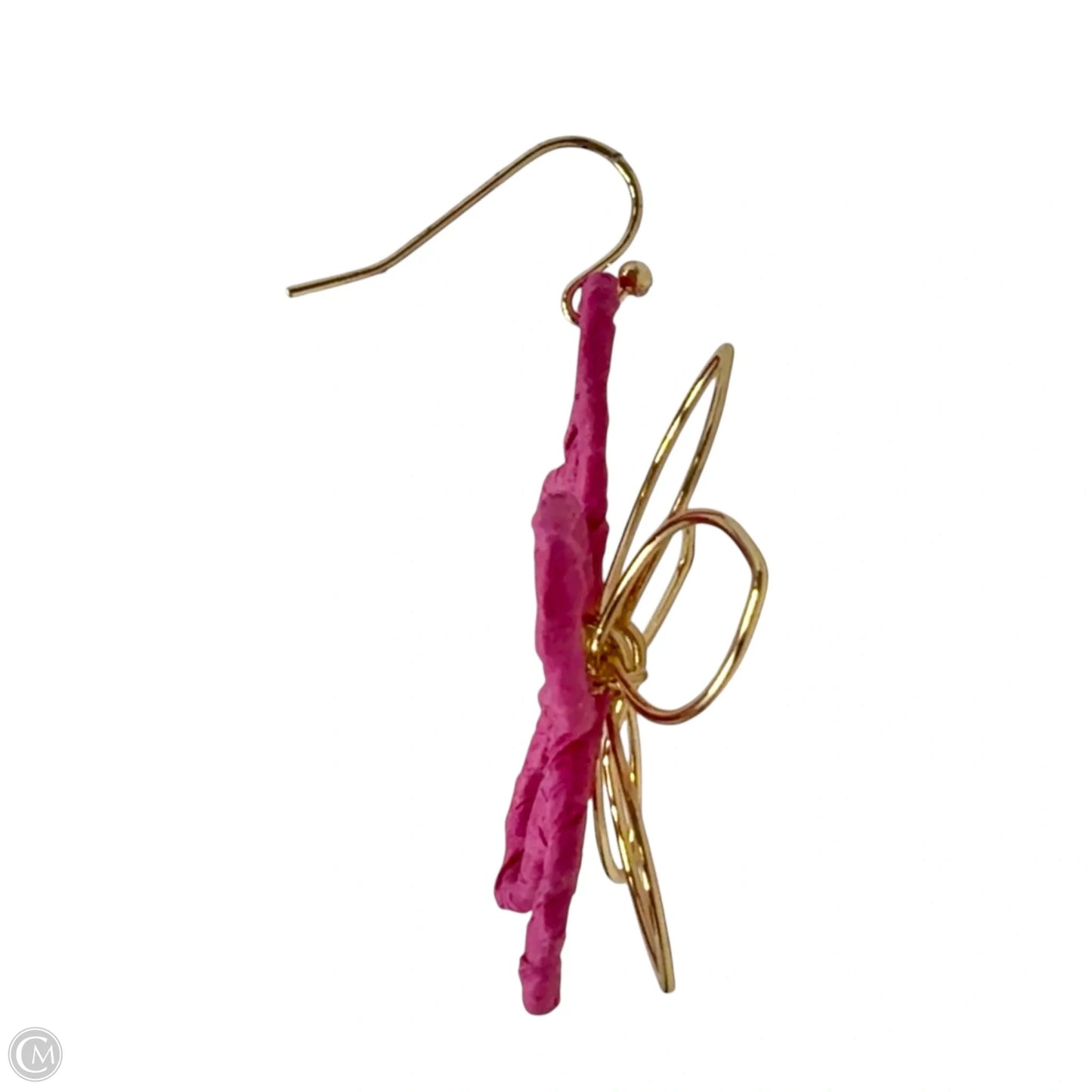 Gold Tone & Pink Wrapped Wire Flower Earrings