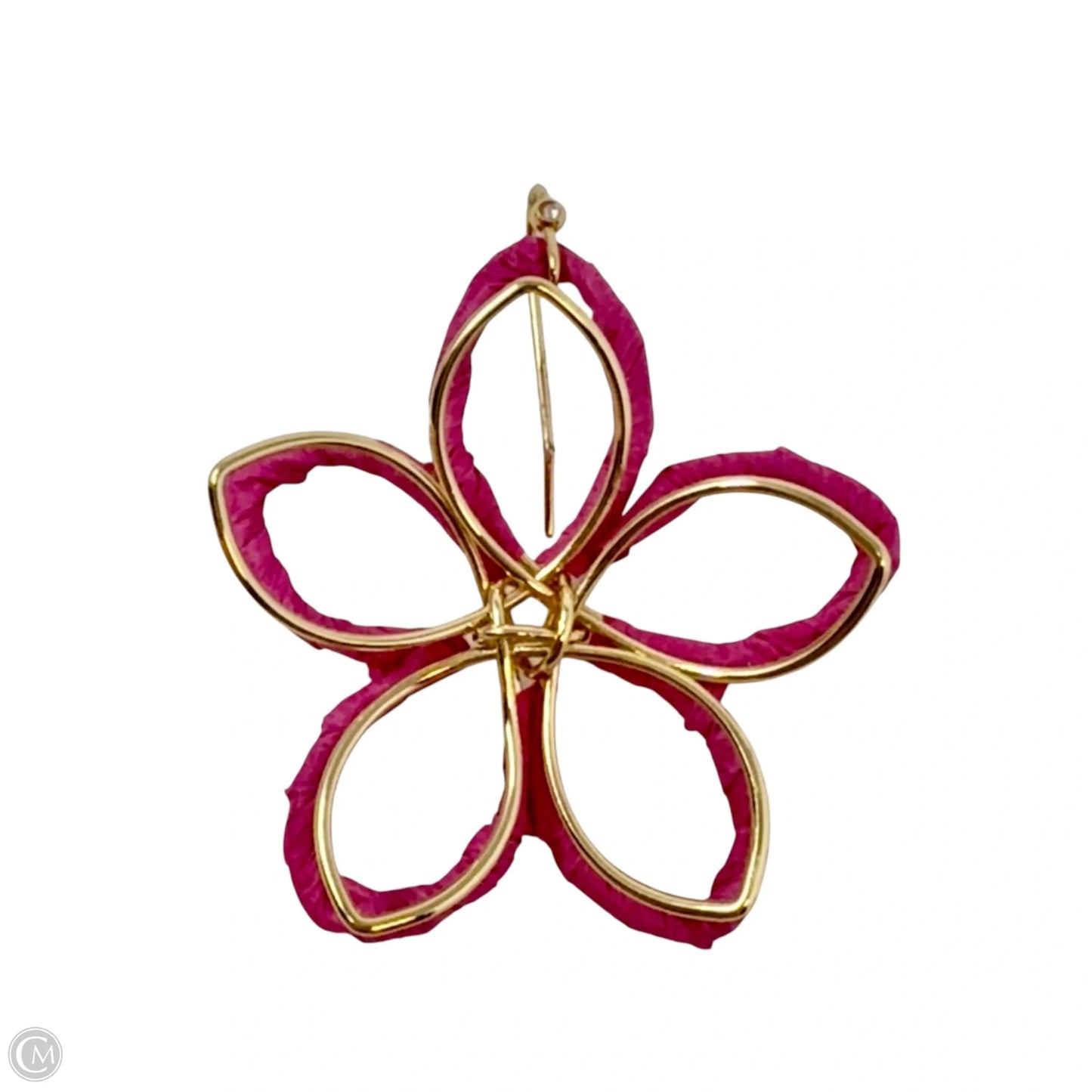Gold Tone & Pink Wrapped Wire Flower Earrings