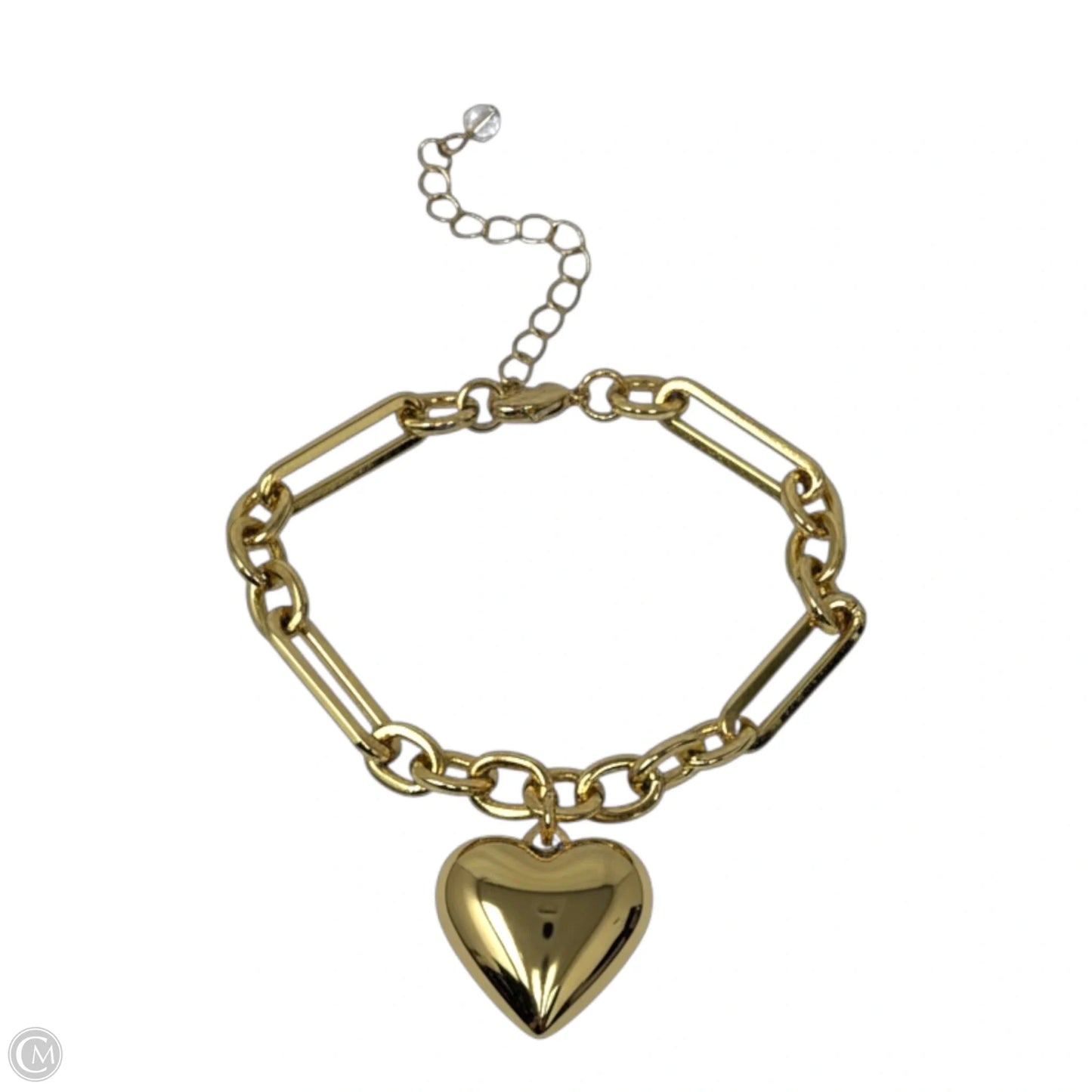 Gold Tone Paperclip Chain Heart Charm Bracelet