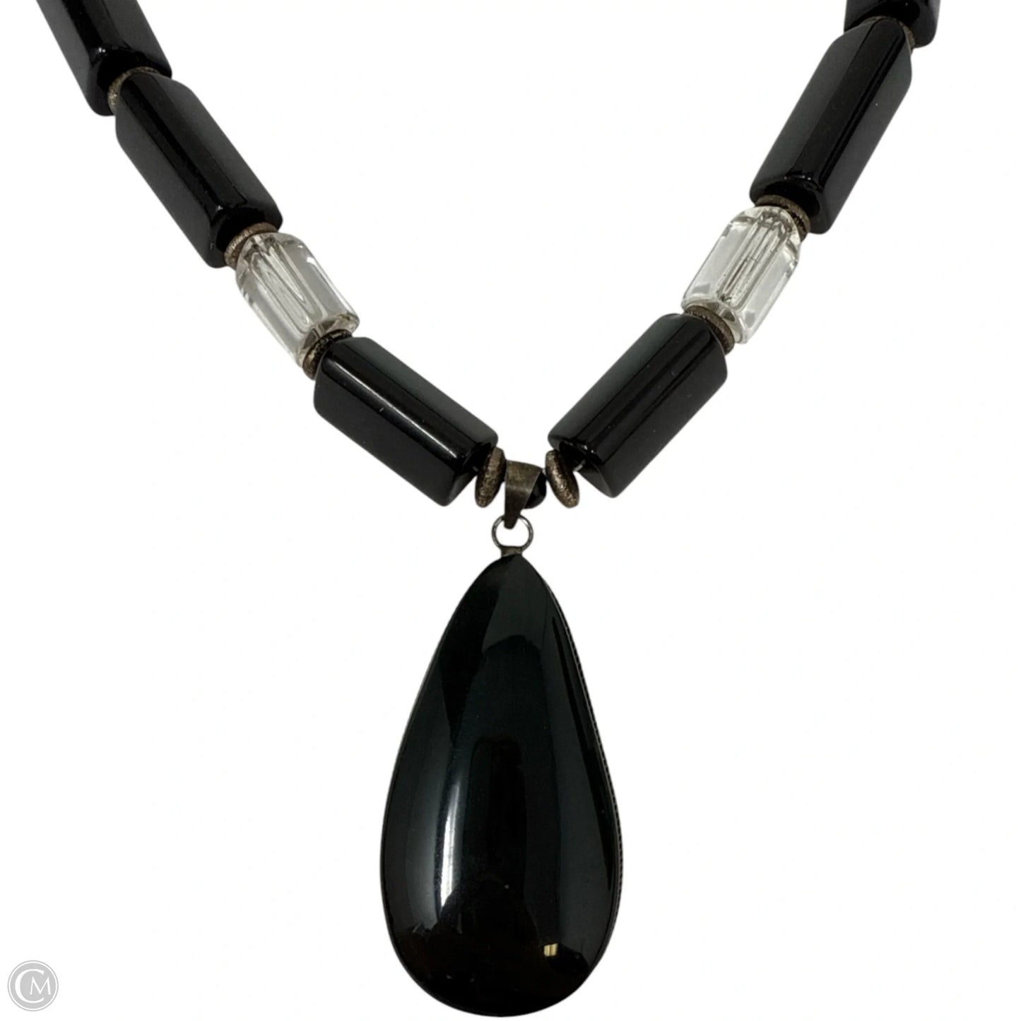 Mexican Black & Clear Stone Beaded Statement Necklace