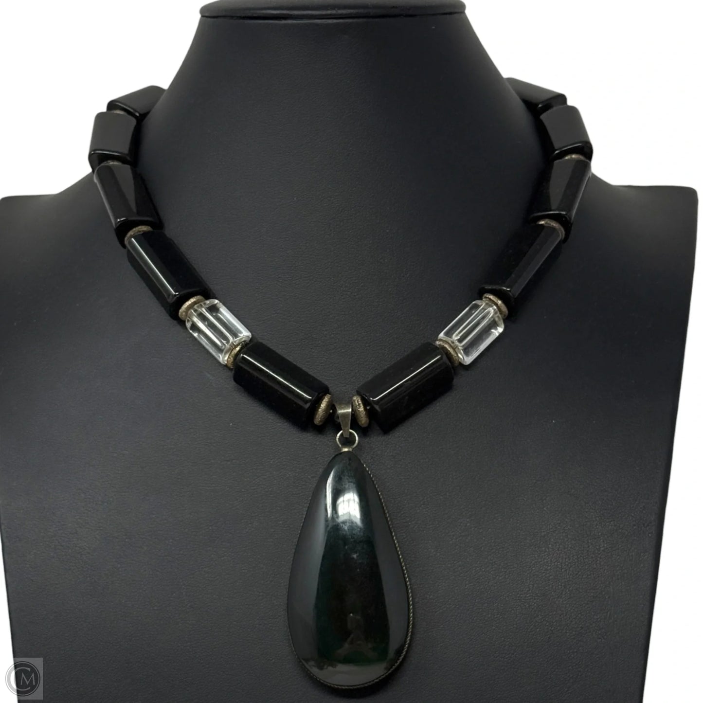 Mexican Black & Clear Stone Beaded Statement Necklace