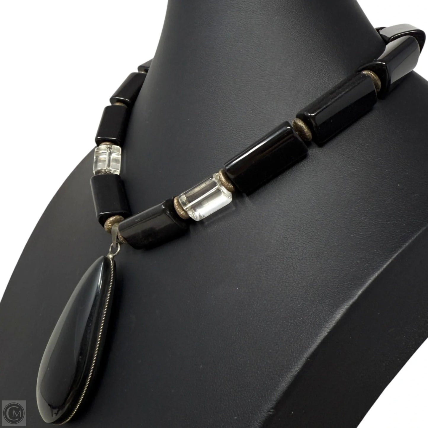 Mexican Black & Clear Stone Beaded Statement Necklace