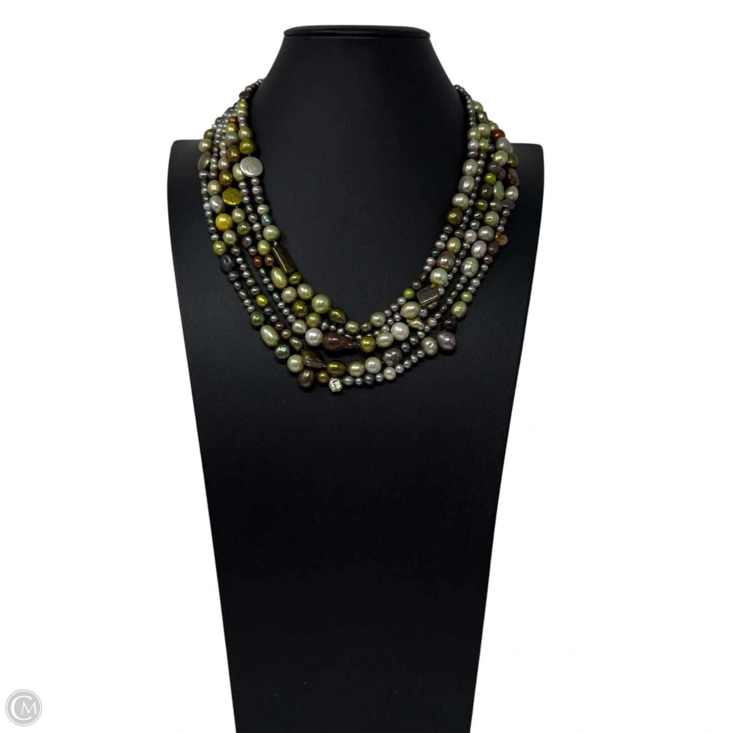 Multicolor 5-Strand Layered Pearl Necklace with Sterling Silver Toggle Clasp