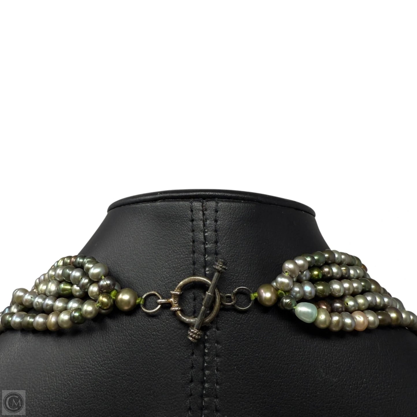 Multicolor 5-Strand Layered Pearl Necklace with Sterling Silver Toggle Clasp