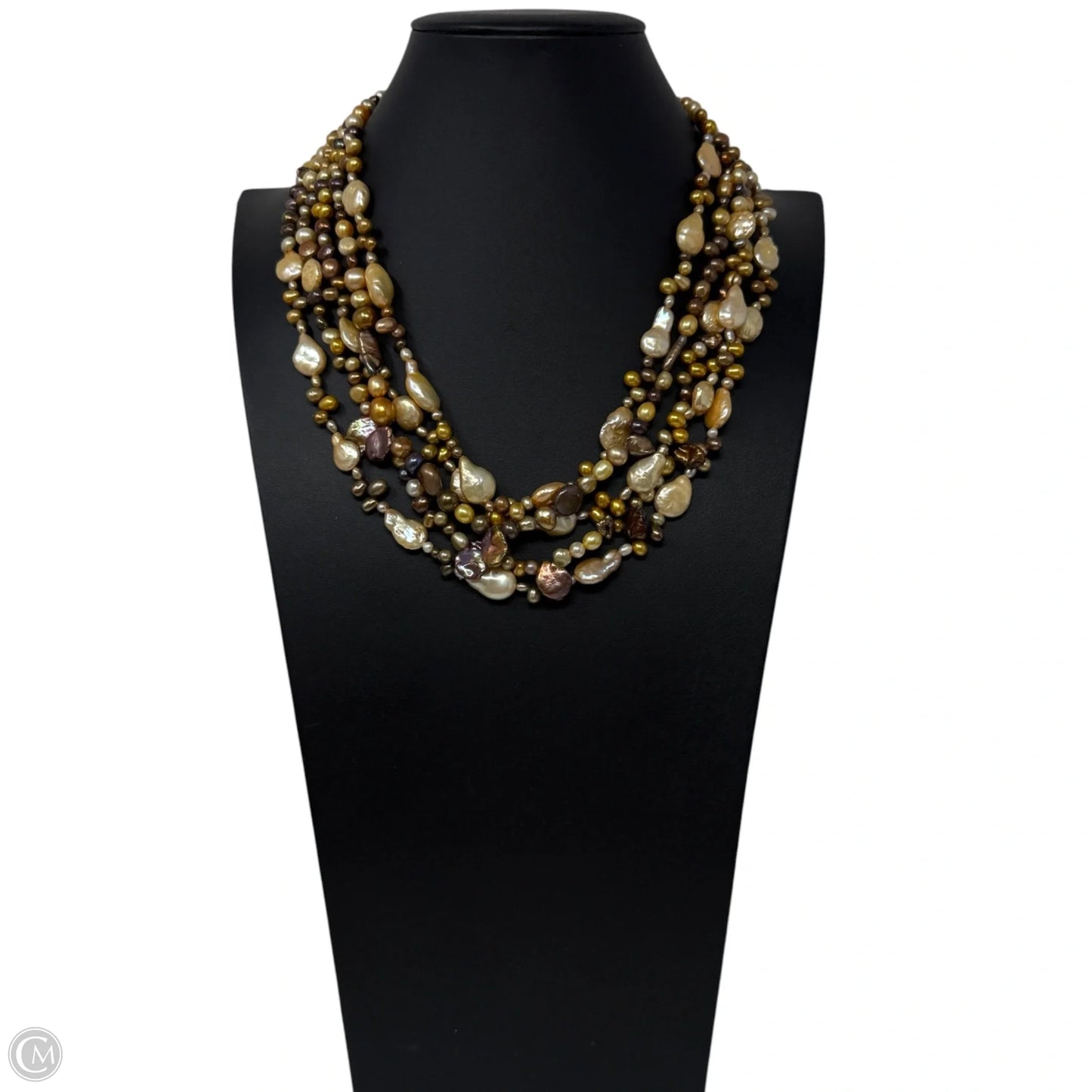 Multicolor 5-Strand Layered Pearl Necklace with Sterling Silver Toggle Clasp