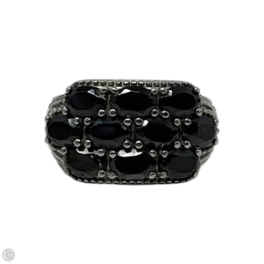 Black Stone Stainless Steel Ring Statement, Size: 7