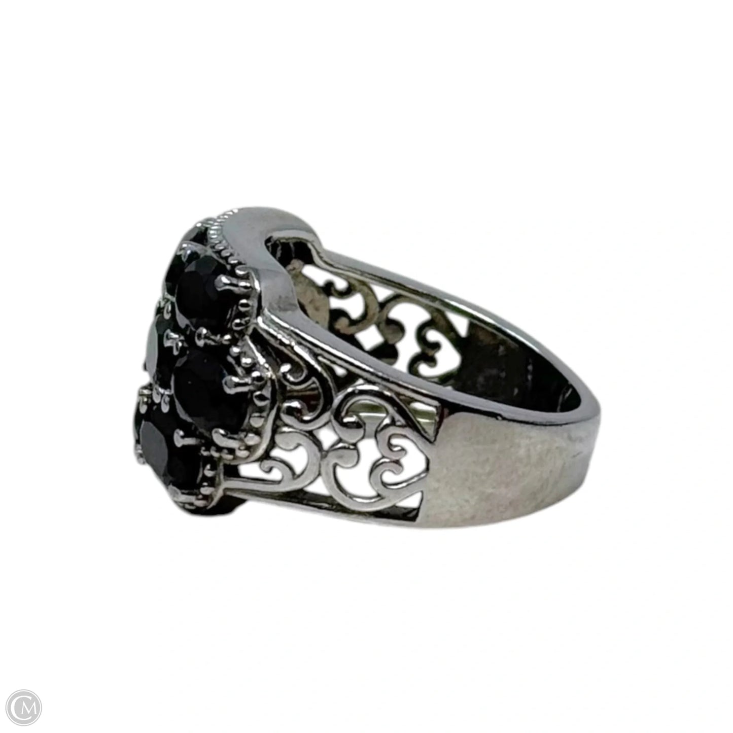 Black Stone Stainless Steel Ring Statement, Size: 7