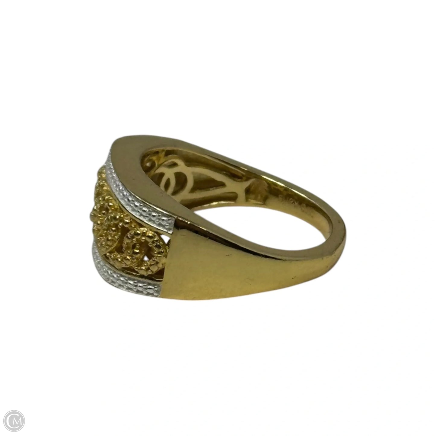 Curb Chain Silver & Gold Tone Ring, Size: 7