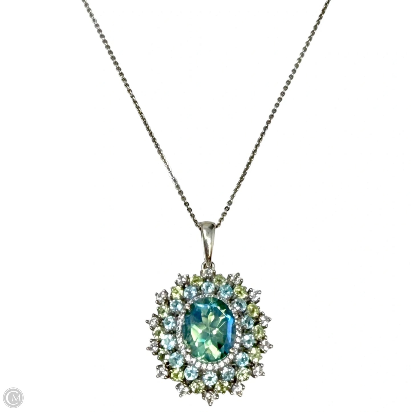 Sterling Silver & Multi-Gemstone Oval Cluster Pendant Necklace By D’Joy
