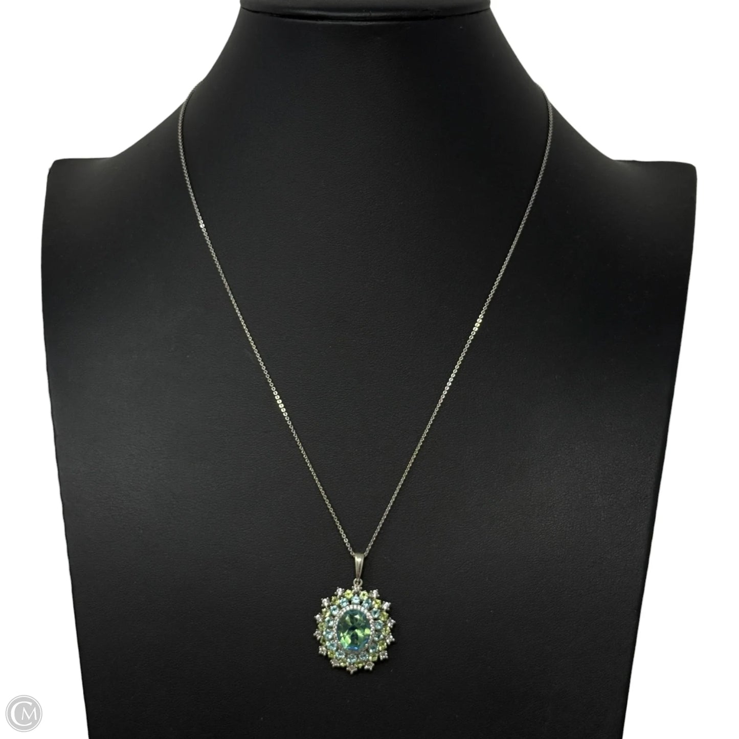 Sterling Silver & Multi-Gemstone Oval Cluster Pendant Necklace By D’Joy