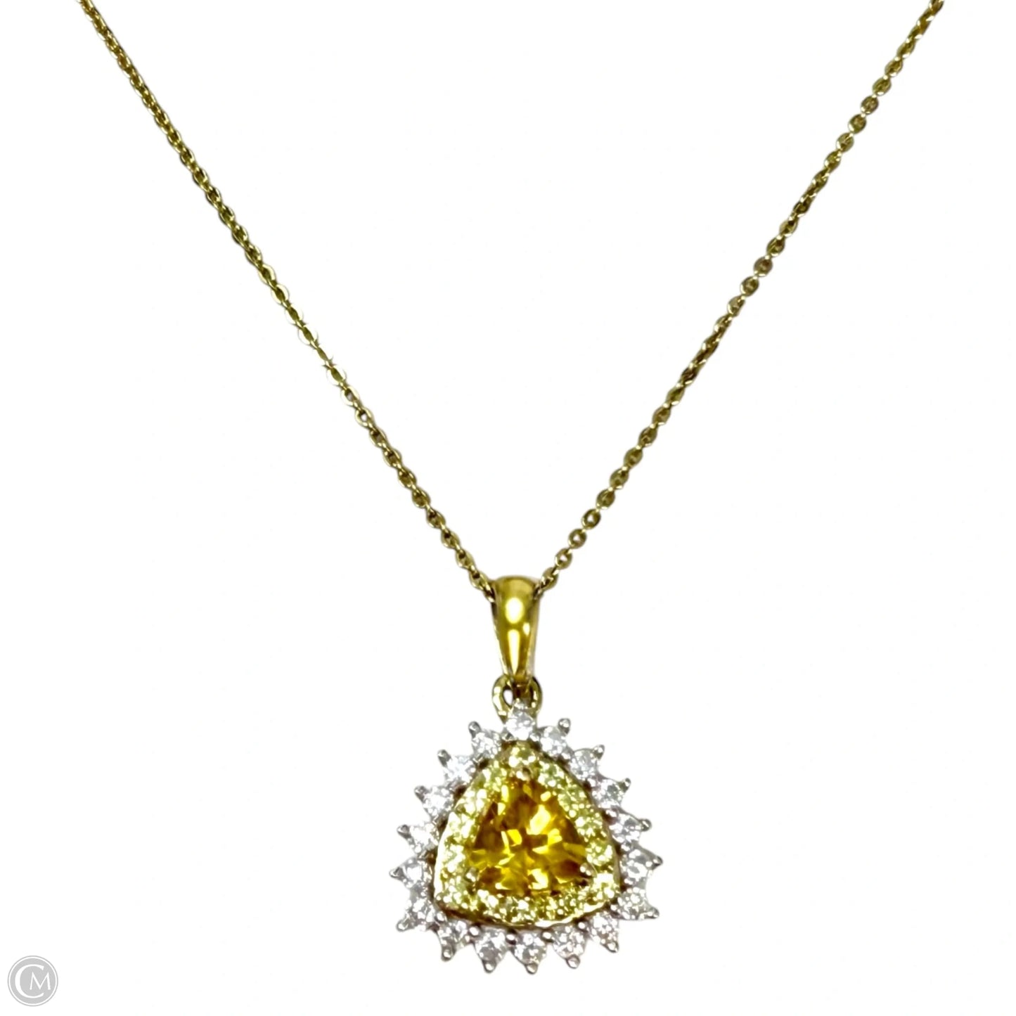 Sterling Silver & Trillion-Cut Yellow Gemstone Halo Pendant Necklace By D’Joy